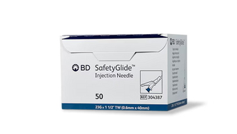 compare product BD SafetyGlide™ Needle 23 G x 1/1/2 in. 50 each/box, 10 box/case BD 304387