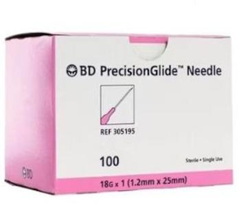 BD PrecisionGlide™ Needle, Single-Use, Sterile, 18GA x 1", 100/box 10 Box/case 305195
