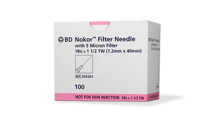 BD Nokor™ 5 Micron Filter Needle 18 G x 1 1/2 in. sterile, single use, 18 G 100 each/box, 10 box/case BD 305201