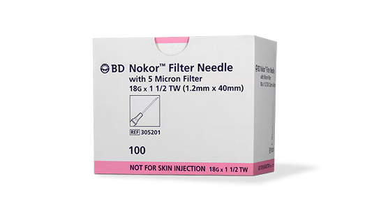 BD Nokor™ 5 Micron Filter Needle 18 G x 1 1/2 in. sterile, single use, 18 G 100 each/box, 10 box/case BD 305201