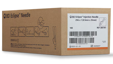 25G BD Eclipse™ 1 in. single use sterile 100 each/pack, 12 pack/case 305761
