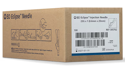 23G BD Eclipse™ 1 in. single use sterile 100 each/pack, 12 pack/case BD 305762