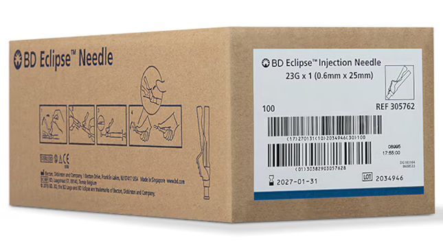 23G BD Eclipse™ 1 in. single use sterile 100 each/pack, 12 pack/case BD 305762
