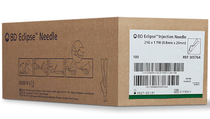 21G BD Eclipse™ 1 in. single use sterile 100 each/pack, 12 pack/case BD 305764