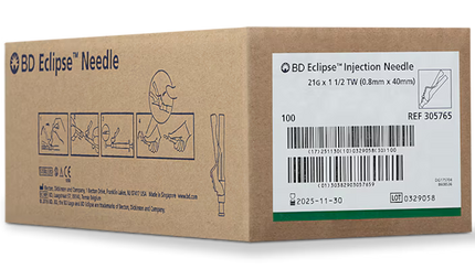 21G BD Eclipse™ 1 1/2 in. single use sterile 100 each/pack, 12 pack/case BD 305765