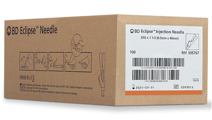 25G BD Eclipse™ 1 1/2 in. single use sterile 100 each/pack, 12 pack/case BD 305767