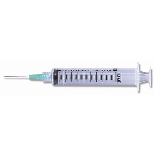 BD Luer-Lok™ Syringe with Attached Needle, 10mL, 20GA x 1-1/2", 100/box 309645