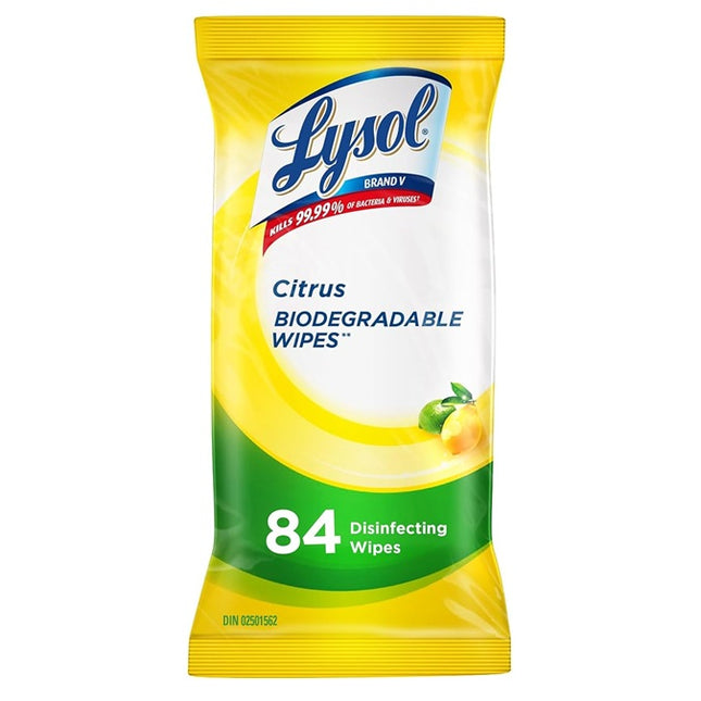 LYSOL® Disinfecting Wipes, Citrus, Flat Pack, 84 each/pack, 4 pack/case, 3170842