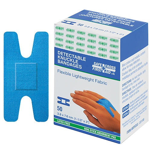 Safecross Fabric Detectable Bandages, Knuckle, 3.8 x 7.6 cm, Lightweight, 50/Box  3198