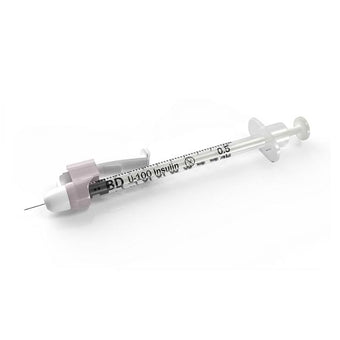 compare product Embecta SafetyGlide™ Insulin Syringe, with L6mm ODSEC 31GA Permanently Attached Needle, 1/2mL, 100 each/pack, 328447