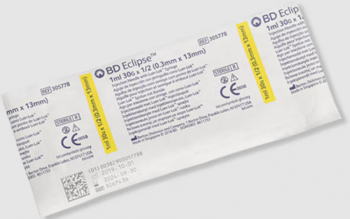 BD Syringe & Needle 1cc 30g X 0.5in Safety Eclipse in 50/Box 6 Box/Case 305778