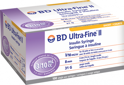 BD Syringe & Needle Insulin 3/10cc 8mm 31x5/16in Ultra-fine 100/box 5 Box/case 320440