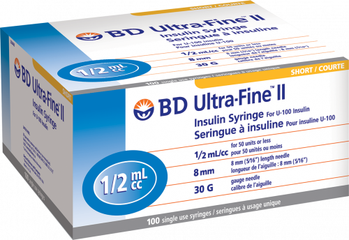 BD Syringe & Needle Insulin 0.5cc 30 X 5/16in Ultrafine Ii 100/box 5 Box/case 320468