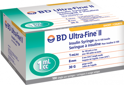 BD Syringe & Needle Insulin 1cc 30 X 5/16in Ultrafine Ii P70 100/box 5 Box/case 320469