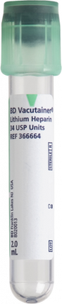 BD Tube Vacutainer Lihep Plh 13x75mm 2ml Plbl Green 100/Box 10Box/Case 366664