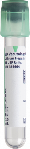 BD Tube Vacutainer Lihep Plh 13x75mm 2ml Plbl Green 100/Box 10Box/Case 366664