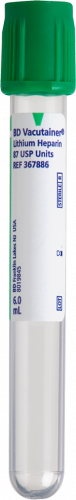 BD Tube Vacutainer Hemo+13 X 100mm 6ml Grn L.hep Plbl 100/Box 10Box/Case 367886