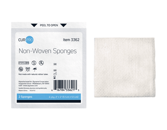 Dynarex Gauze Sponge, Non-Woven, 4-Ply, W2" X L2", 50 each/box, 30 box/case, 3362