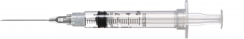Sol-M Sol-Care 5mL Luer Lock Safety Syringe w/ Exch Needle 22G x 1 1/2", 100/box 140076IM