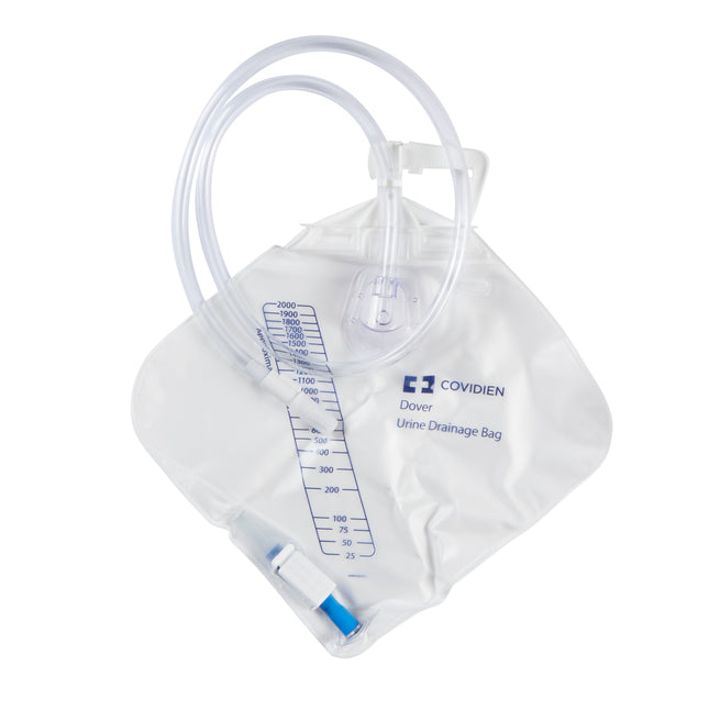 Cardinal Health Dover™ Urine Drainage Bag, Needle Sampling, Anti-Reflux Chamber, Drain Tube, Poly Bag, 2000 mL, 1 each, 3512