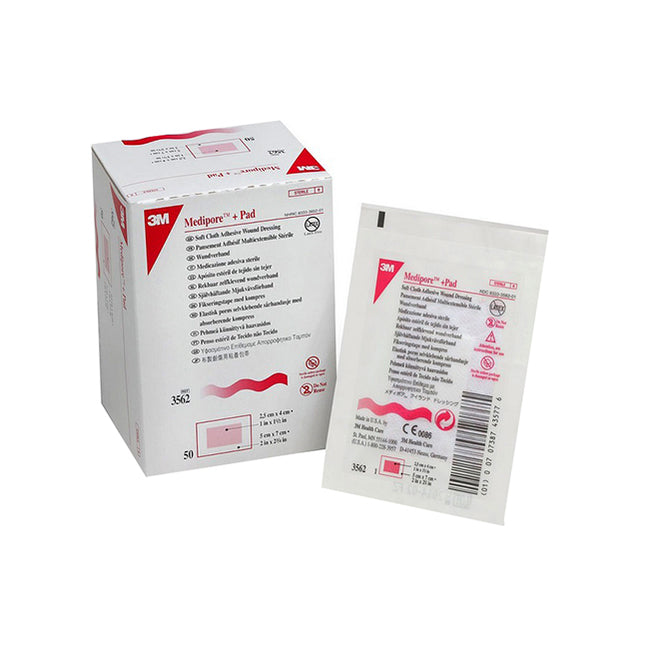 3M™ Medipore™ Soft Cloth Surgical Tape, 2" x 2-3/4" 1" x 1-1/2" Sterile, Latex-Free, White 3562-E