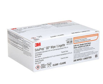 compare product 3M (Solventum) 3M™ SoluPrep™ Wipe, Small, Clear 0.5% CHG / 70% IPA, 200 each/box, S10102 / 101.02