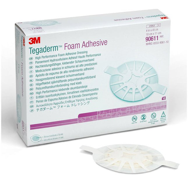 3M (Solventum) 3m Tegaderm High Performance Foam Adhesive Dressing, Oval, Small, 4" X 4 - 1/2" 10 each/box, 90611 - A Medi Supplies