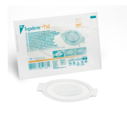 3M (Solventum) Tegaderm+ Pad Film Dressing with Non-Adherent Pad , Oval, 9cm x 10.5cm  25 each/box, 4 box/case  3587