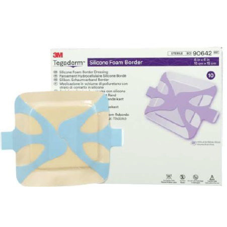 3M (Solventum) Tegaderm Silicone Foam Border Dressing, Square, 15cm X 15cm 10 each/box, 4 box/case 90632