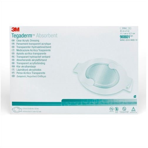 3M (Solventum) Tegaderm Absorbent Clear Acrylic Dressing 4.375X 5IN  10 each/box, 4 box/case 90801