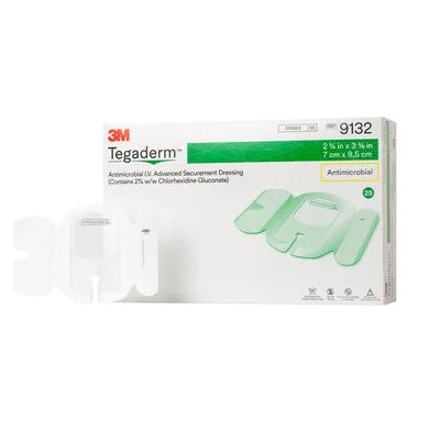 3M Health Care (now Solventum) 3M Tegaderm Antimicrobial I.V. Advanced Securement Dressing 2-3/4" x 3-3/8" 	 25 each/box, 4 box/case 9132