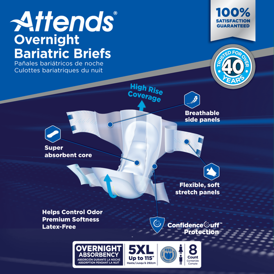 Attends Bariatric Briefs, 5X-Large - Up to 115" (292cm), 4 bags of 8, DD70