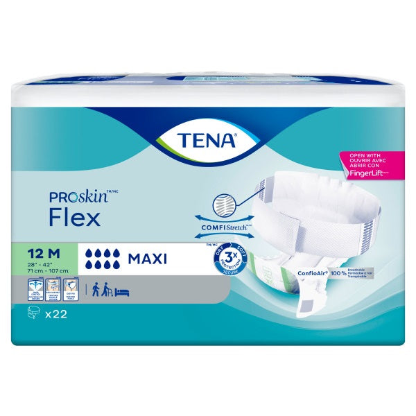TENA® Flex™ Incontinence Brief, Maximum Absorbency, Size 12, Medium, 28" to 42" Green 22 each/bag, 3 bag/case 67837