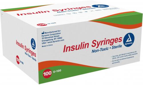 Dynarex Syringe & Needle Insulin 0.5cc 27g X 0.5 In 100/box 5 Boxes/case 6945