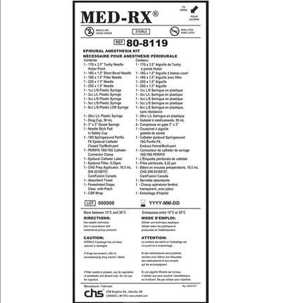 CHS Epidural Anesthesia Tray - 80-8119, 18TY/CA