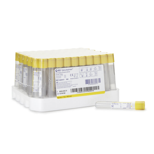 BD Vacutainer® Plus urinalysis tubes, 8mL, L100mm, OD 16mm, 100 each/box, 10 box/case, 365017