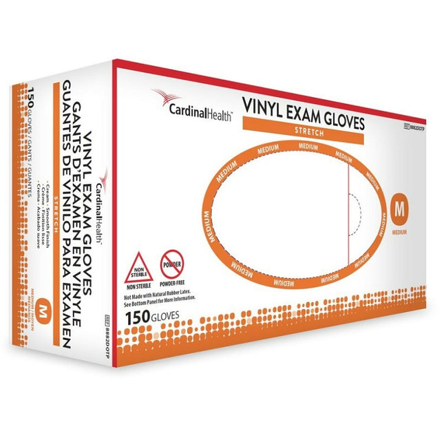 Cardinal Health Stretch Vinyl Exam Gloves, Powder-free, Non-sterile 130 each/box, 10 box/case 8881DOTP