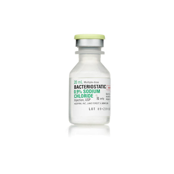 Sodium Chloride 0.9% For Injection 20 ml Vial Bacteriostatic with Preservative,  25/Box, 01966020 / 954421