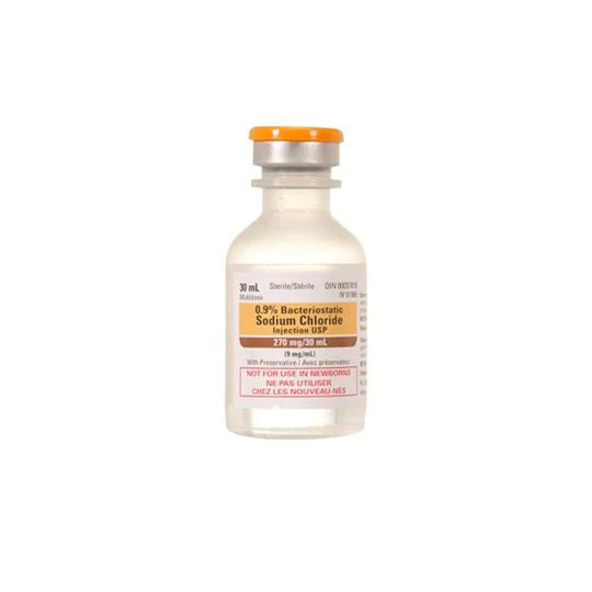 Sodium Chloride 0.9% For Injection 30 ml Vial Bacteriostatic with Preservative,  25/Box, 01966030 / 954433