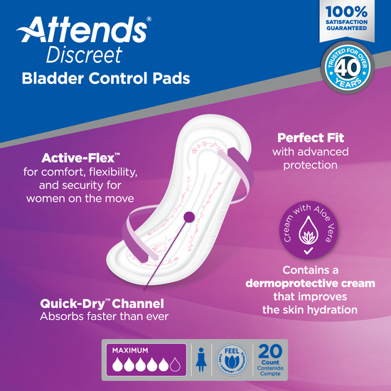 Attends Discreet Women's Maximum Pads L-13" W-4.5" - 10 bags of 20, ADPMAX