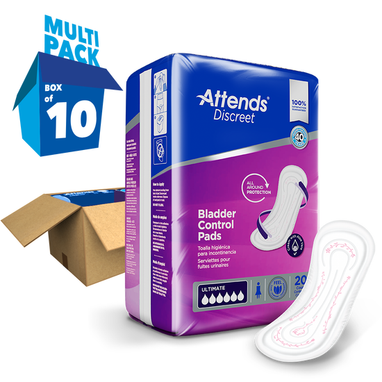 Attends Discreet Women's Ultimate pad ,L-15" W-5" , 10 bags of 20 , ADPULT