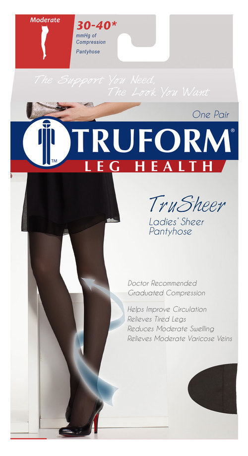 Airway Truform Ladies' Trusheer 30-40mmHg Compression Pantyhose Closed-toe Large (32-54") Black Nylon, 1 Pair, 0255BL-L