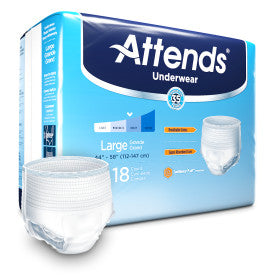 Attends Underwear, LARGE - Waist Size 44" - 58" - 4 bags of 18, AP0730