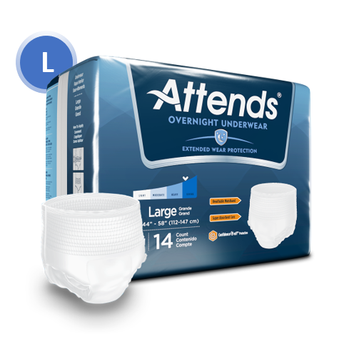 Attends Discreet Underwear Overnight, LARGE - Waist Size 38"- 50", 4 bags of 14, APPNT30