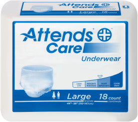 Attends Care Underwear, LARGE - Waist Size 44" - 58", 4 bags of 25, APV30100