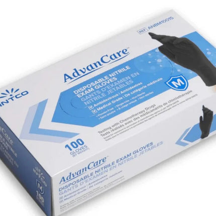 AdvanCare Nitrile Exam Gloves Black- 100/Box, 1000/case