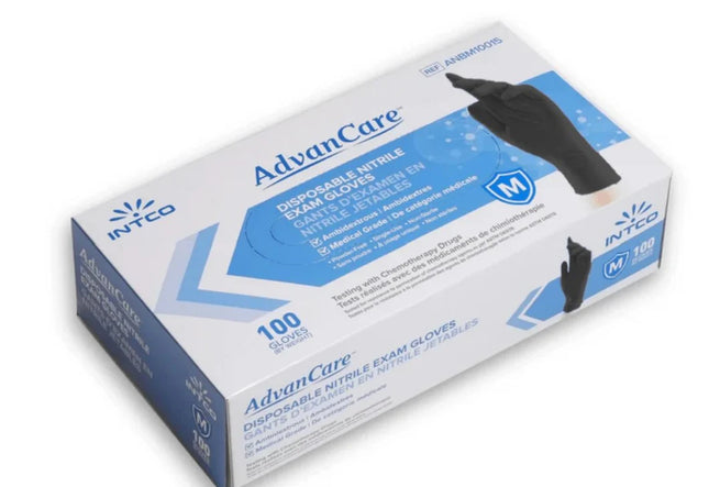 AdvanCare Nitrile Exam Gloves Black- 100/Box, 1000/case