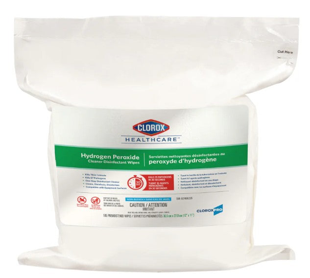 Clorox Canada Clorox Healthcare® Hydrogen Peroxide Cleaner Disinfecting Wipes, 185-count bucket refill, 12" x 11", 2 each/case, CL01459 / 01459