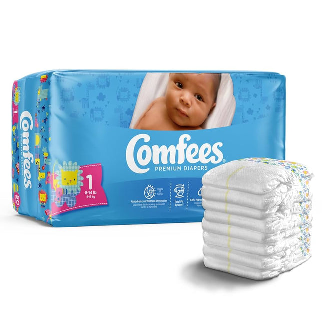 Comfees Baby Diapers - Size 1, 4 bags of 50, CMF-1