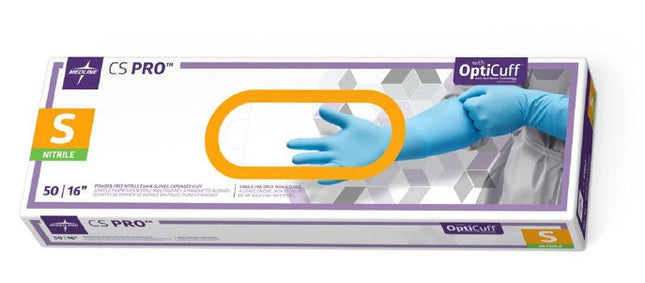 Medline CS PRO™ Powder-Free Nitrile Exam Glove, Extended Cuff, 16" (40.6 cm), Blue
